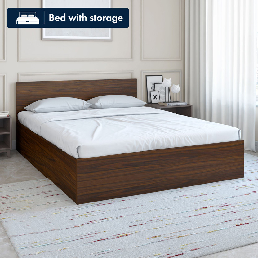 Nilkamal Arthur with Storage Engineered Wood Queen Box Bed, 204.5 cm x 157.6 cm (6.71 ft x 5.17 ft)(Finish Color - Walnut, Delivery Condition - Knock Down)