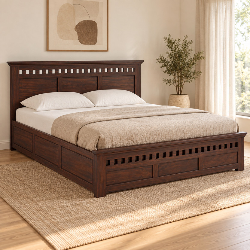 Ganpati Arts Armania Sheesham Wood Bed/Cot With Box Storage | Bamboo Queen Box Bed, 209 cm x 163 cm (6.86 ft x 5.35 ft)(Finish Color - Walnut-Box, Delivery Condition - Knock Down)