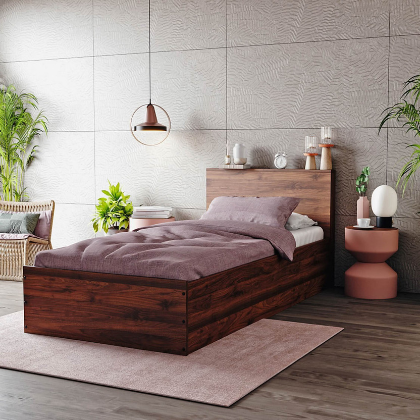 Wakefit Taurus Engineered Wood Single Box Bed, 194 cm x 96 cm (6.36 ft x 3.15 ft)(Finish Color - Columbian Walnut, Delivery Condition - Knock Down)