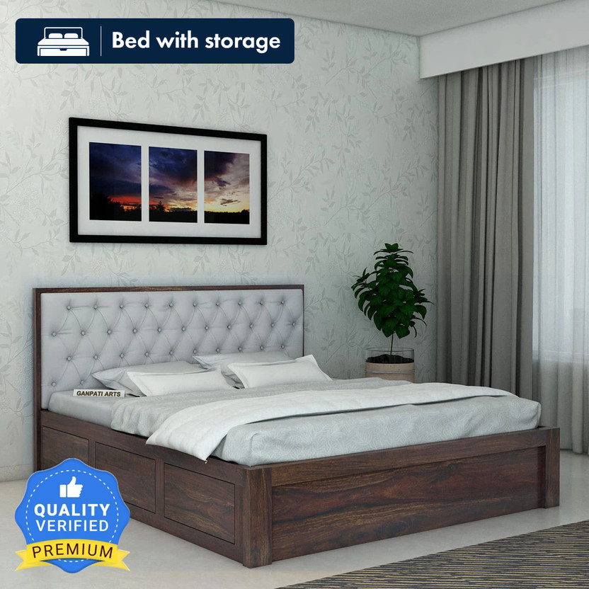 Ganpati Arts Decan Sheesham Wood Bed/Cot With Box Storage | Solid Wood King Box Bed, 208 cm x 193 cm (6.82 ft x 6.33 ft)(Finish Color - Walnut, Delivery Condition - DIY(Do-It-Yourself))