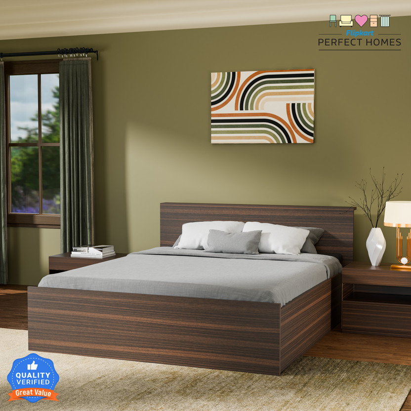 Flipkart Perfect Homes Elysian Engineered Wood Queen Box Bed, 159 cm x 203.8 cm (5.22 ft x 6.69 ft)(Finish Color - Walnut, Delivery Condition - Knock Down)