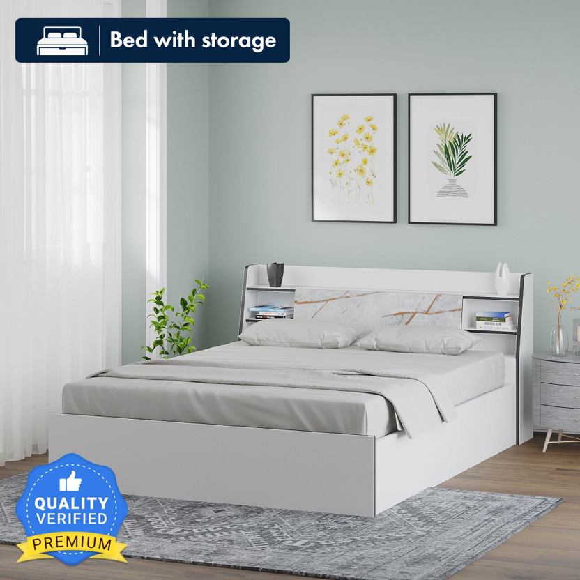 Nilkamal Marbito Engineered Wood King Box Bed, 224.8 cm x 190.4 cm (7.38 ft x 6.25 ft)(Finish Color - White, Delivery Condition - Knock Down)