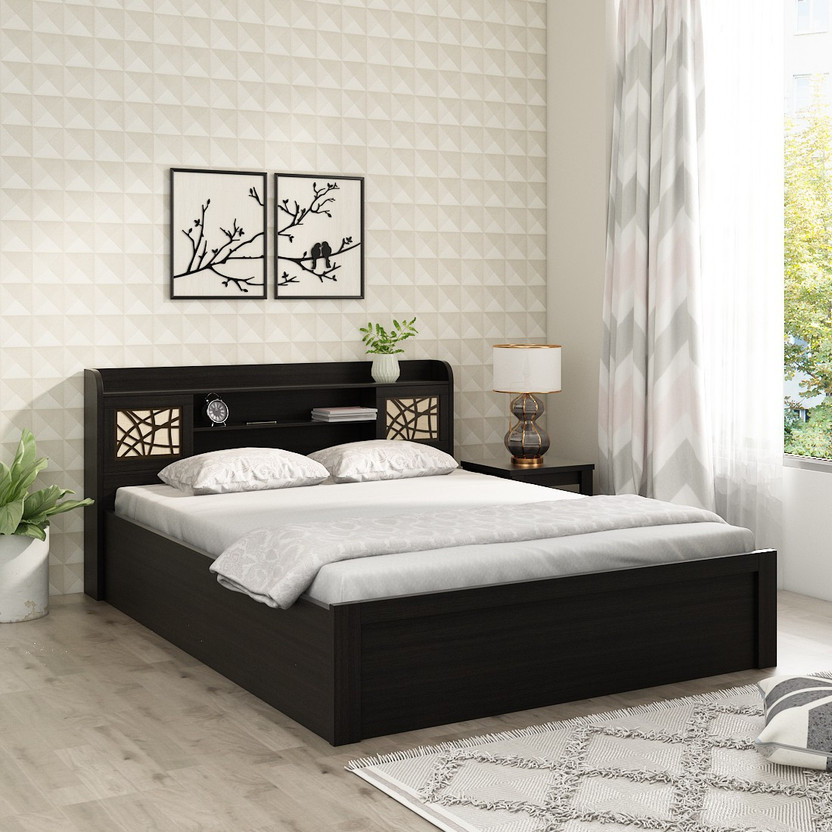 SPACEWOOD Engineered Wood King Hydraulic Bed, 2210 mm x 1890 mm (72.51 ft x 62.01 ft)(Finish Color - Vermount, Delivery Condition - Knock Down)