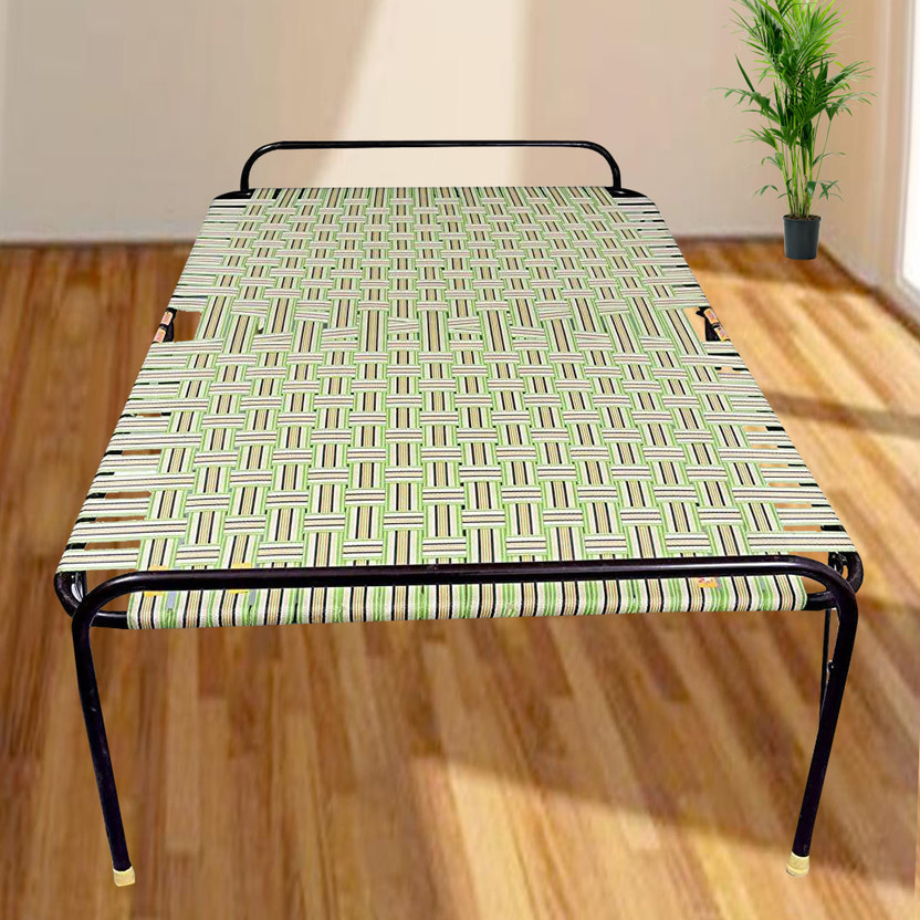COMFORT Creation Shree Ganesh Online Heavy Weight Frame with 2 in 1 Niwar, Extra Shoe Base Inside Package for Sleeping Indoor-Outdoor Purpose Single Folding Bed (Assembled Delivered, 6 X 3.5 ft) Weight Above 10 kg ( Size Large ) Metal Queen Bed, 182.88 cm x 106.68 cm (6.0 ft x 3.5 ft)(Finish Color -