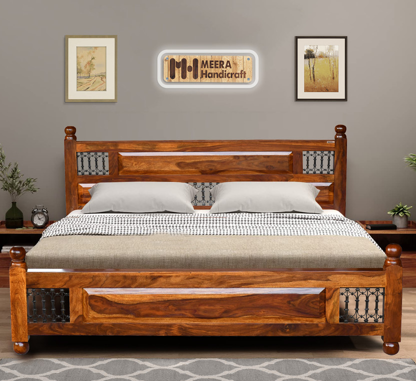 Meera Meera Handicraft bed solid sheesham wood in king size Delivery Condition - DIY(Do-It-Yourself)) Solid Wood King Bed, 215.9 cm x 74 cm (7.08 ft x 2.43 ft)(Finish Color - Mahogany Finish, Delivery Condition - DIY(Do-It-Yourself)) - Flipkart Deal