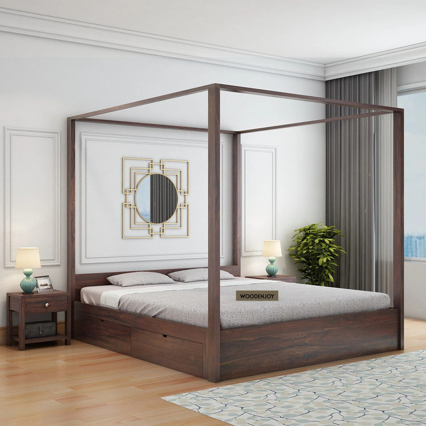 WOODENJOY Sheesham Wood King Bed With Drawers Storage/Wooden Bed With Storage For Home Solid Wood King Drawer Bed, 210.82 cm x 190.5 cm (6.92 ft x 6.25 ft)(Finish Color - Walnut-4-D, Delivery Condition - DIY(Do-It-Yourself))