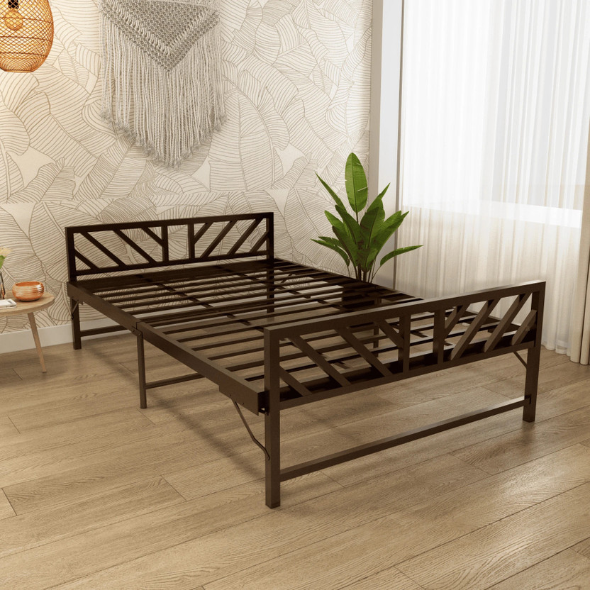 homdec Aquarius Space Saving Folding Metal Double Bed, 198 cm x 122 cm (6.5 ft x 4.0 ft)(Finish Color - Brown, Delivery Condition - DIY(Do-It-Yourself))