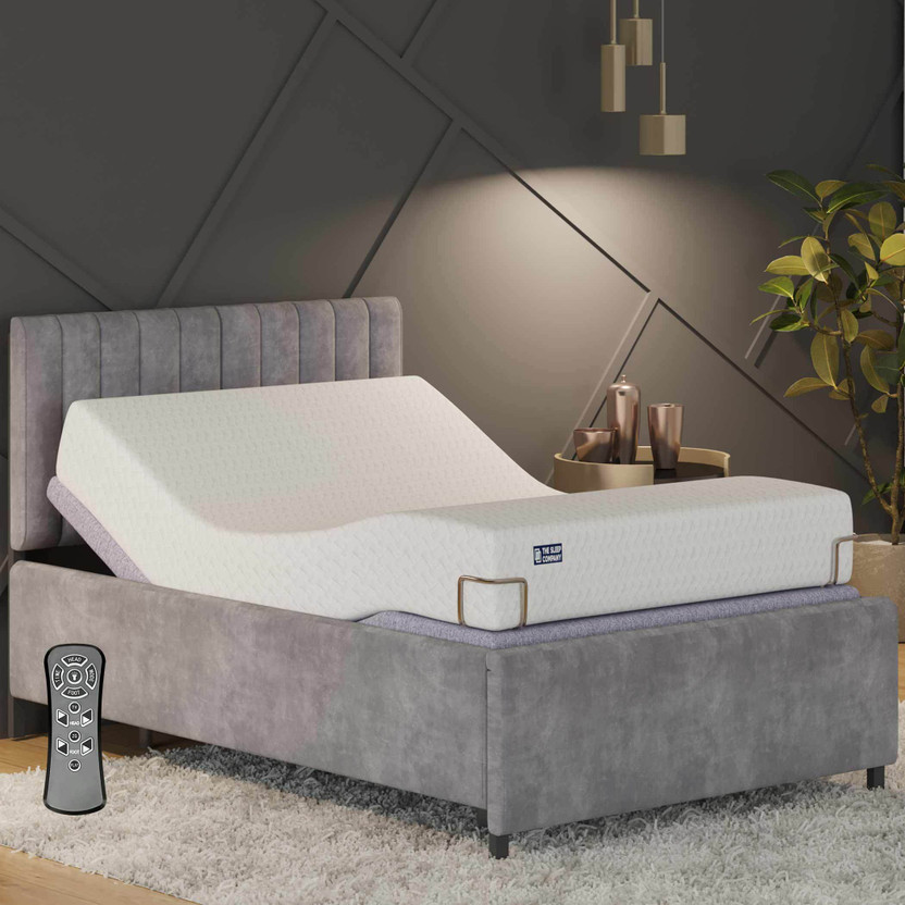 The Sleep Company Elev8 Smart Adjustable Bed Base with Italia Grey Frame Single size Metal Single Bed, 203.2 cm x 91.44 cm (6.67 ft x 3.0 ft)(Finish Color - Grey, Delivery Condition - DIY(Do-It-Yourself))