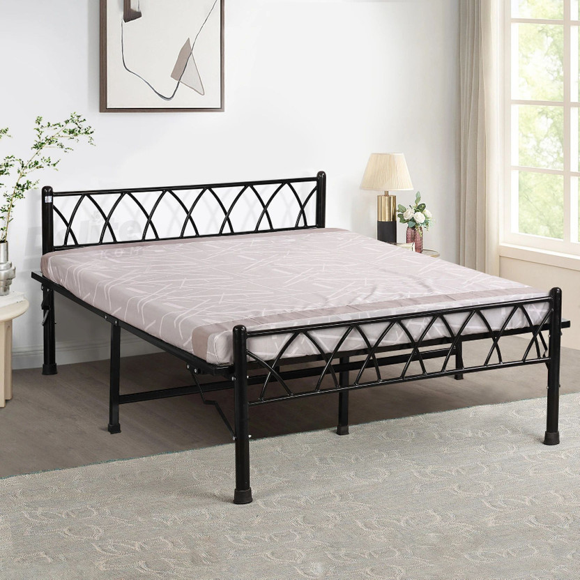 Delite Kom Mario Foldable Metal Double Bed | Heavy Load | 1 Year Warranty|Strong Metal Double Bed, 204.5 cm x 122 cm (6.71 ft x 4.0 ft)(Finish Color - Black, Delivery Condition - Pre-assembled)