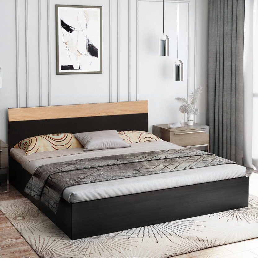 Flipkart Perfect Homes Dublin Engineered Wood Queen Bed, 155.4 cm x 198 cm (5.1 ft x 6.5 ft)(Finish Color - Cream & Wenge, Delivery Condition - Knock Down)