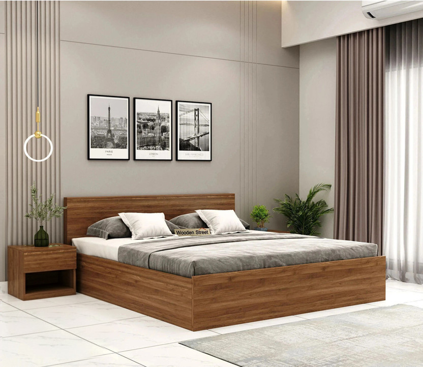 Wooden Street Harper Premium Engineer Wood King Size Platform Bed With Box Storage Engineered Wood King Box Bed, 208.2 cm x 187.9 cm (6.83 ft x 6.16 ft)(Finish Color - Columbian Walnut Finish King, Delivery Condition - Knock Down)