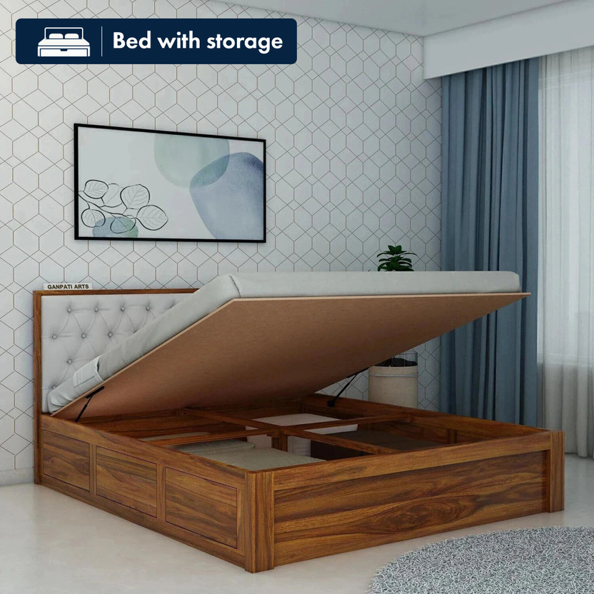 Ganpati Arts Decan Sheesham Wood Bed/Cot With Hydraulic Storage | Solid Wood King Hydraulic Bed, 208 cm x 193 cm (6.82 ft x 6.33 ft)(Finish Color - Natural-HyD, Delivery Condition - DIY(Do-It-Yourself))