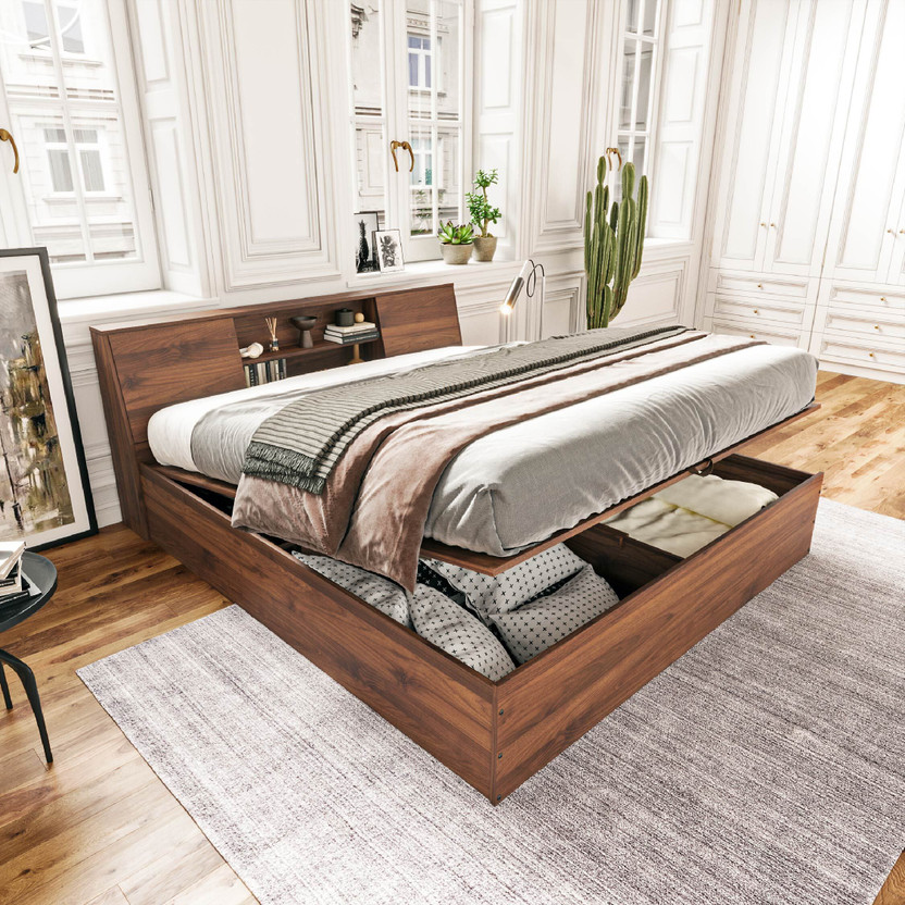 Wakefit Orion Engineered Wood King Hydraulic Bed, 191 cm x 223.2 cm (6.27 ft x 7.32 ft)(Finish Color - Columbian Walnut, Hydraulic Storage, Delivery Condition - Knock Down)
