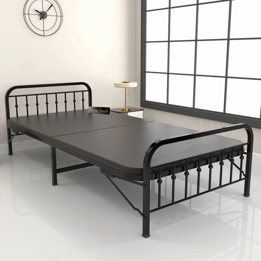HoneyTouch Nova Folding Bed Single with Mattress Metal Single Bed, 190 cm x 91 cm (6.23 ft x 2.99 ft)(Finish Color - Essential,  (Mattress Included), Delivery Condition - Pre-assembled)