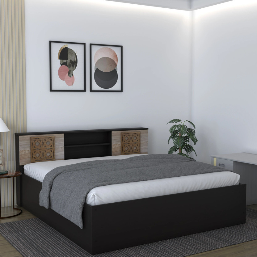 Flipkart Perfect Homes Rhapsody Engineered Wood King Box Bed, 217.9 cm x 192.5 cm (7.15 ft x 6.32 ft)(Finish Color - Melamine Wenge & Acacia, Delivery Condition - Knock Down)