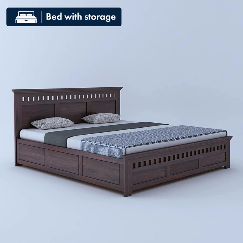 Ganpati Arts Sheesham Wood Armania Bed/Wooden Cot/Palaung With Hydraulic Storage For Home Solid Wood Queen Hydraulic Bed, 209 cm x 163 cm (6.86 ft x 5.35 ft)(Finish Color - Walnut-HYD, Delivery Condition - DIY(Do-It-Yourself))