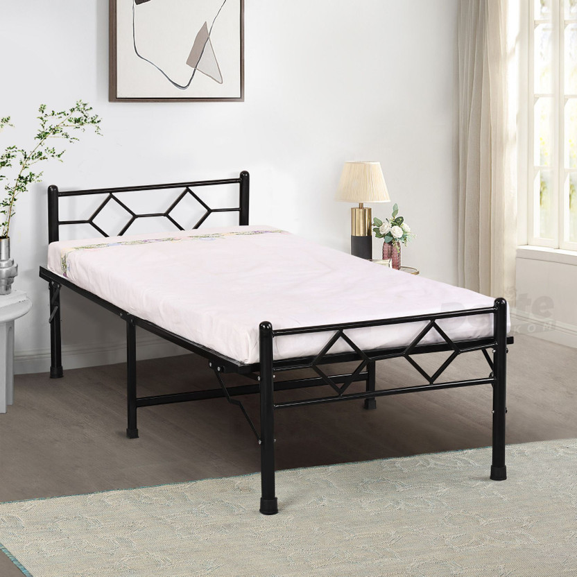 Delite Kom Dory Foldable Metal Single Bed (6.7x3ft) | No Install | 1 Year Warranty | Strong Metal Single Bed, 204.5 cm x 92 cm (6.71 ft x 3.02 ft)(Finish Color - Black, Delivery Condition - Pre-assembled)