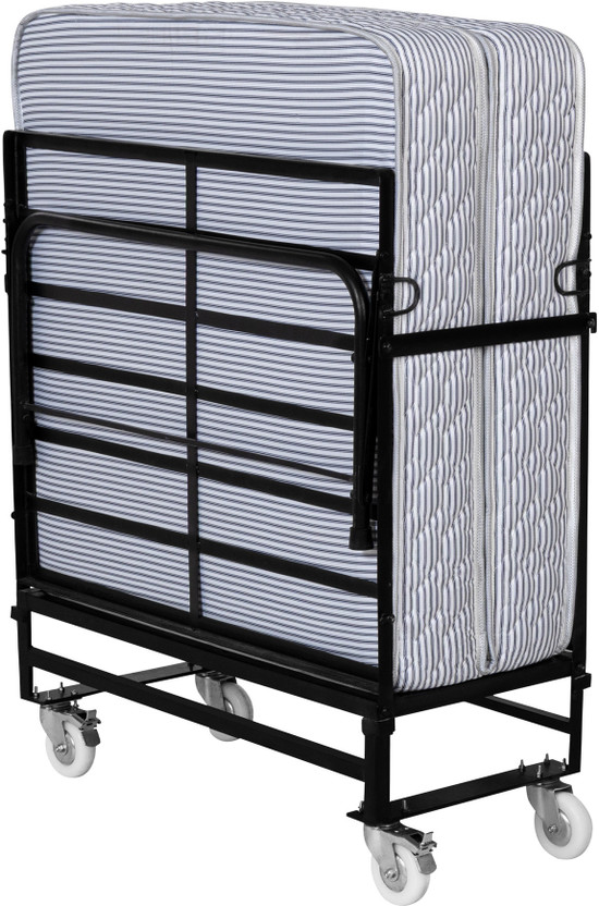 Florance Folding Rollaway with 6 inches Mattress Metal Single Bed, 190 cm x 125 cm (6.23 ft x 4.1 ft)(Finish Color - Black,  (Mattress Included), Delivery Condition - Pre-assembled)