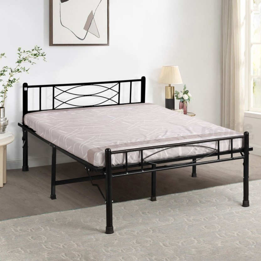 Delite Kom Halo Foldable Metal Double Bed (6.7x4ft) | No Install | 1 Year Warranty | Strong Metal Double Bed, 204.5 cm x 122 cm (6.71 ft x 4.0 ft)(Finish Color - Black, Delivery Condition - Pre-assembled)