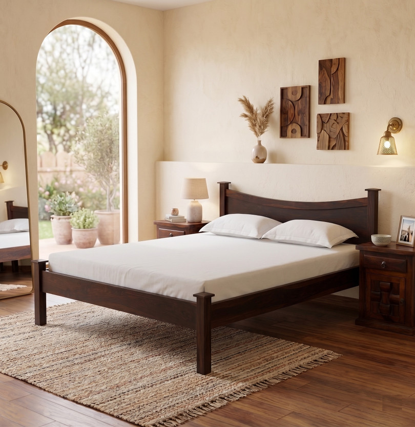 Mamata Wood Decor Solid Wood Bed/Cot Bed/Palang For Bed Room/Home/Hotel's Solid Wood Queen Bed, 205.74 cm x 162.56 cm (6.75 ft x 5.33 ft)(Finish Color - dark walnut finish, Delivery Condition - DIY(Do-It-Yourself))