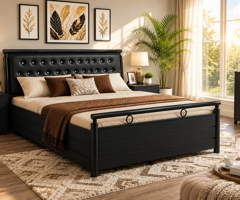 Ahad Enterprises AHD-MB-DBL-01 Metal Double Hydraulic Bed, 182.88 cm x 121.92 cm (6.0 ft x 4.0 ft)(Finish Color - Black Finish, Delivery Condition - Knock Down)