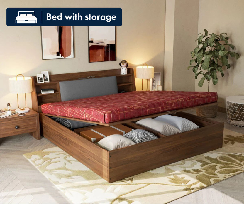 Wakefit Leo Engineered Wood King Hydraulic Bed, 223 cm x 191 cm (7.32 ft x 6.27 ft)(Finish Color - Bed (Columbian Walnut), Upholstery (Omega Grey), Hydraulic Storage, Delivery Condition - Knock Down)