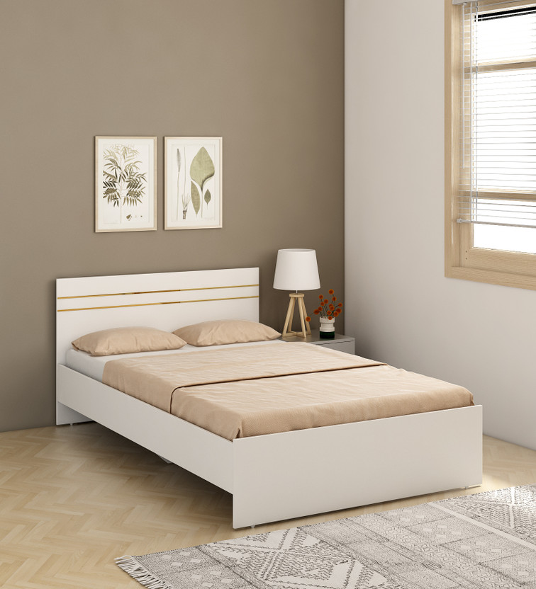 A GLOBIA CREATIONS Kane Engineered Wood Double Bed, 203 cm x 125.4 cm (6.66 ft x 4.11 ft)(Finish Color - Frosty White, Delivery Condition - Knock Down)