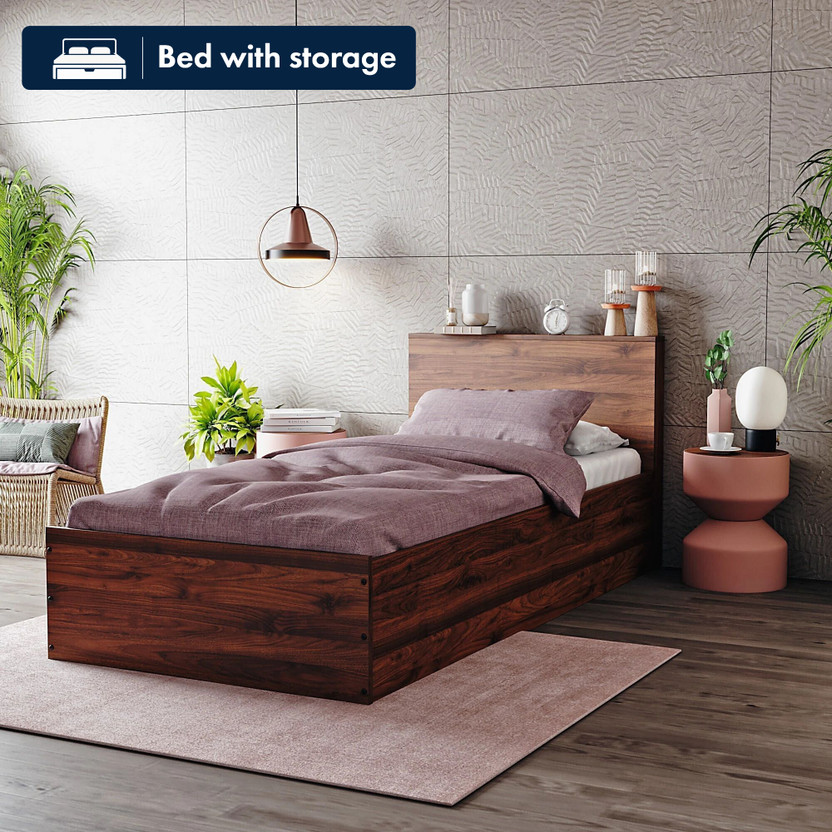 Wakefit Taurus Engineered Wood Single Box Bed, 37.795 cm x 96 cm (1.24 ft x 3.15 ft)(Finish Color - Columbian Walnut, Delivery Condition - Knock Down)