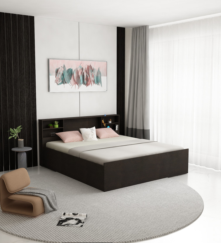 SIVOM Eden Box Bed with Storage Engineered Wood King Box Bed Engineered Wood King Box Bed, 187 cm x 216.5 cm (6.14 ft x 7.1 ft)(Finish Color - Dark Wenge, Delivery Condition - Knock Down)