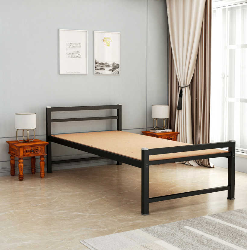 Ziaula ZIAULA Premium Metal Bed Iron Bed with Attached MDF Board (Single) Metal Single Bed, 186 cm x 91 cm (6.1 ft x 2.99 ft)(Finish Color - Black, Delivery Condition - DIY(Do-It-Yourself))