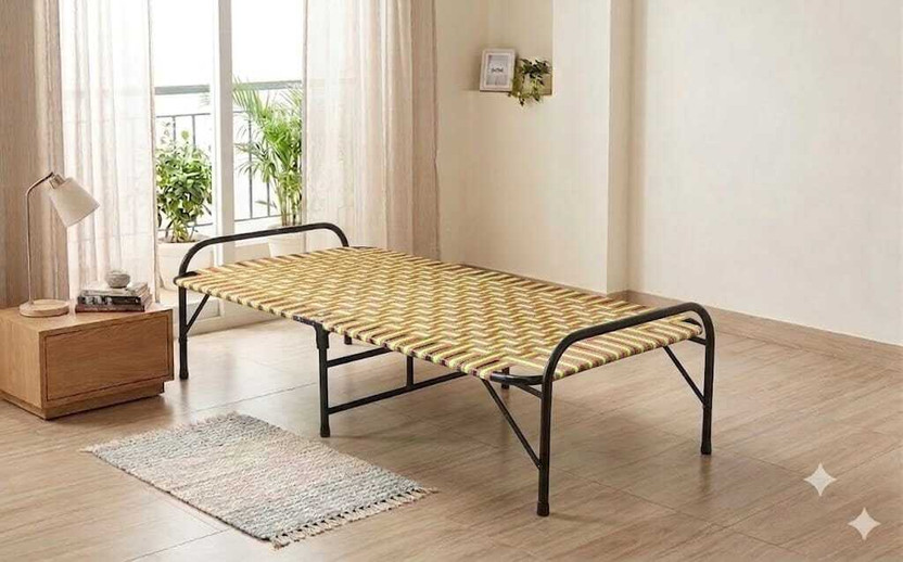 Malik Enterprises Folding Cot Single Bed Metal Frame Sleeping Cot Heavy Duty Foldable Charpai Metal Single Bed, 180 cm x 90 cm (5.91 ft x 2.95 ft)(Finish Color - Red Yellow, Delivery Condition - Pre-assembled)