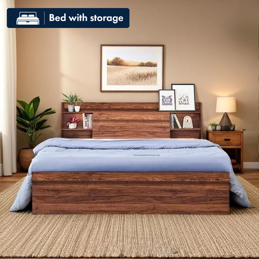 CASPIAN Double Bed Engineered Wood Double Box Bed, 205.74 cm x 157.48 cm (6.75 ft x 5.17 ft)(Finish Color - Asian Brown, Delivery Condition - Pre-assembled)