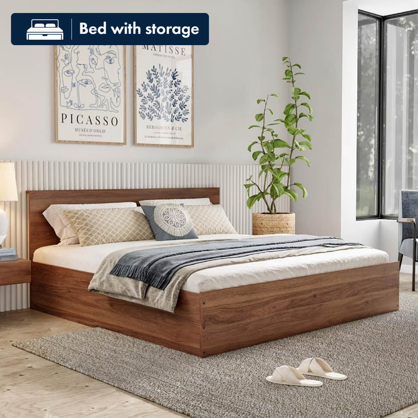 Wakefit Taurus Engineered Wood King Box Bed, 187.4 cm x 209.7 cm (6.15 ft x 6.88 ft)(Finish Color - Columbian Walnut, Delivery Condition - Knock Down)