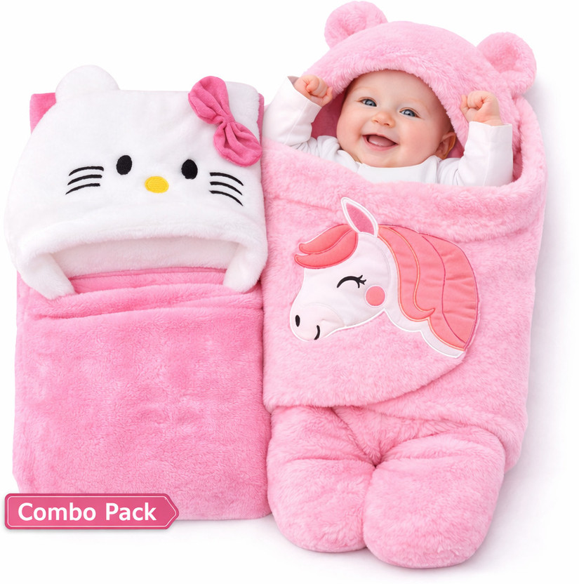 BRANDONN Fleece Baby Bed Sized Bedding Set(Pink Kitty, 2 Baby Beddings)