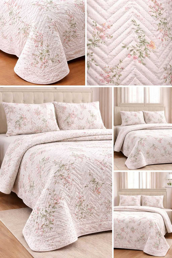 EMLY Cotton Queen Sized Bedding Set(Pink, 1 bedsheet , 2 pillow cover)
