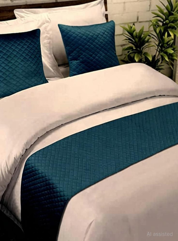 Essensa Essensa Furnishings Velvet Queen Sized Bedding Set(Blue, 1 runner and 2 cushion cover) - Flipkart Deal
