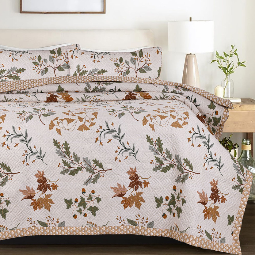 SANMARINO Cotton King Sized Bedding Set(Rust orange, 1 Pcs Quilted Bedspread With 2 Pillow Cover)