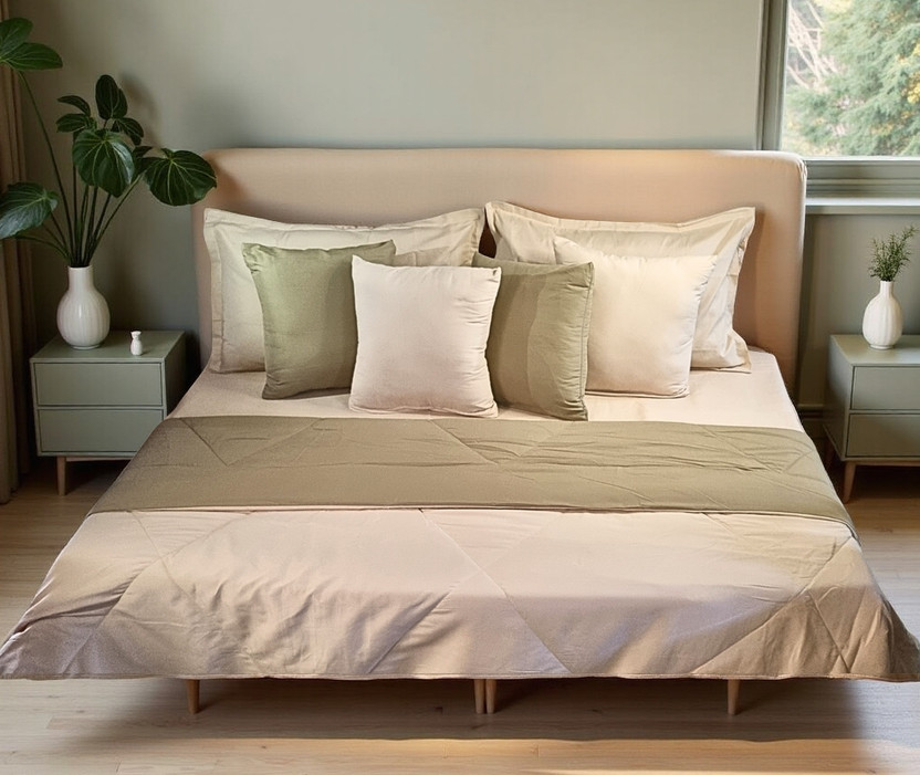 Blossoms Blossoms Microfiber King Sized Bedding Set(Baby pink, Mehandi green, Winter comforter(quilt) 280 gsm -1 unit, 1 summer comforter (Quilt) 90 gsm - 1 unit, 1 bedsheet king size - 1 unit, 2 pillow covers, CUShion covers 14x14 inch - 4 units) - Flipkart Deal