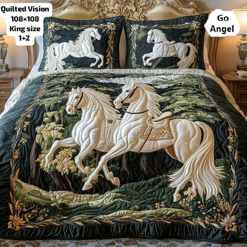 goangel Cotton King Sized Bedding Set(Multicolor, 1 Quilted Bed Sheet with 2 Pillow Covers)