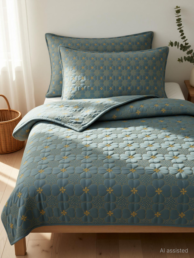 BSB HOME Cotton Double King Sized Bedding Set(Beige, 1 King Size Bedcover & 2 Pillow Covers)