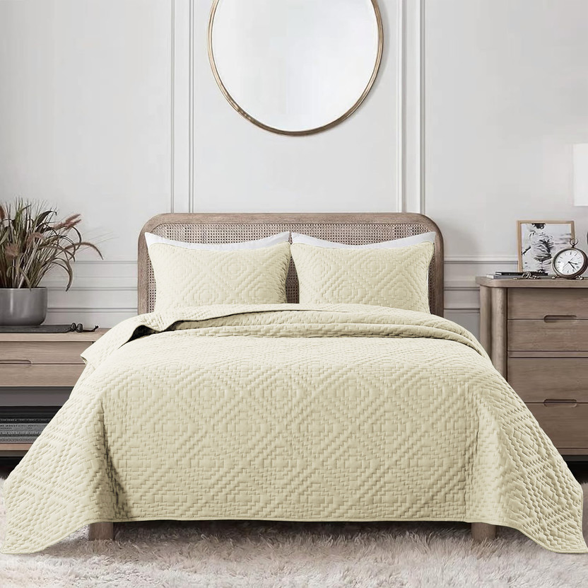 BSB HOME Cotton Double King Sized Bedding Set(Beige, 1 King Size Bed Cover & 2 Pillow Covers)