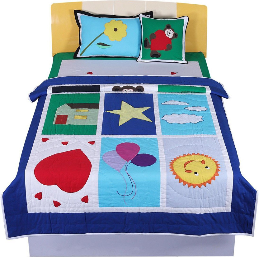 Hugs N Rugs Home Series Cotton Single Sized Bedding Set(Multicolor, Comforter, Pillow, Bedsheet, cushion)