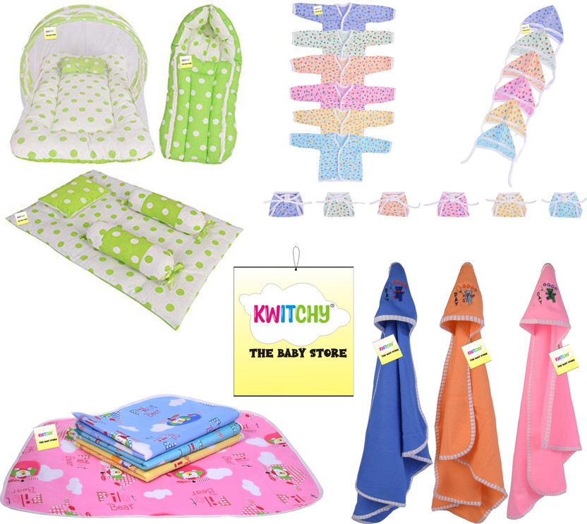Kwitchy Kwitchy Baby Products All Gifts Set for New Born Bedding & Clothing Combo standard Crib(Fabric, Green) - Flipkart Deal