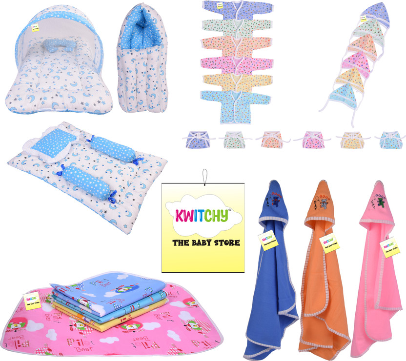 Kwitchy Kwitchy Baby Products All Gifts Set for New Born Bedding & Clothing Combo standard Crib(Fabric, Blue) - Flipkart Deal