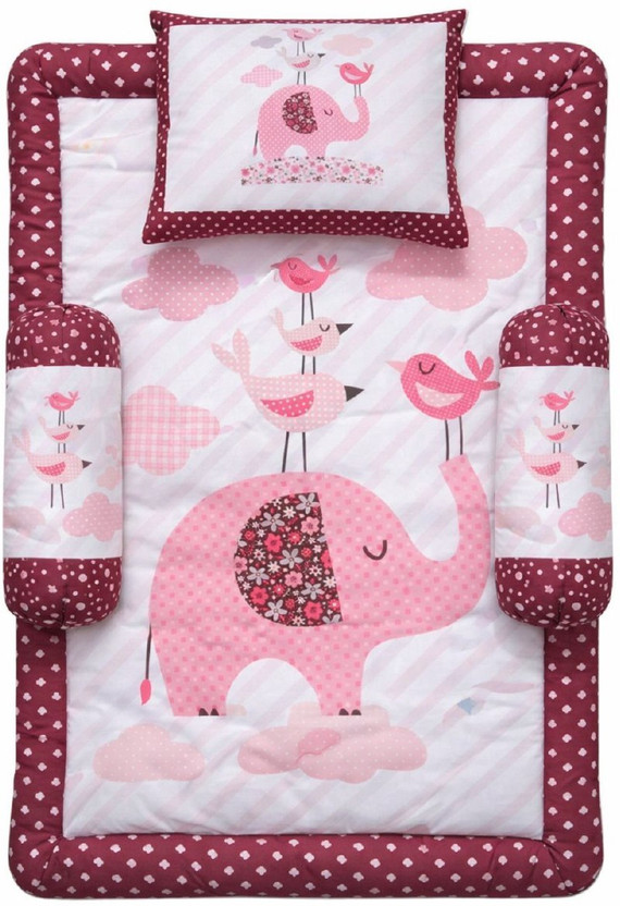 BEBYBEDS Mattress Set With head Pillow and Bolsters Hathi GADLA SET GADLA SET(Fabric, Pink)