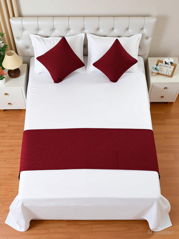 Essensa Furnishings Velvet King Sized Bedding Set(Blue, 1 runner and 2 cushion cover)