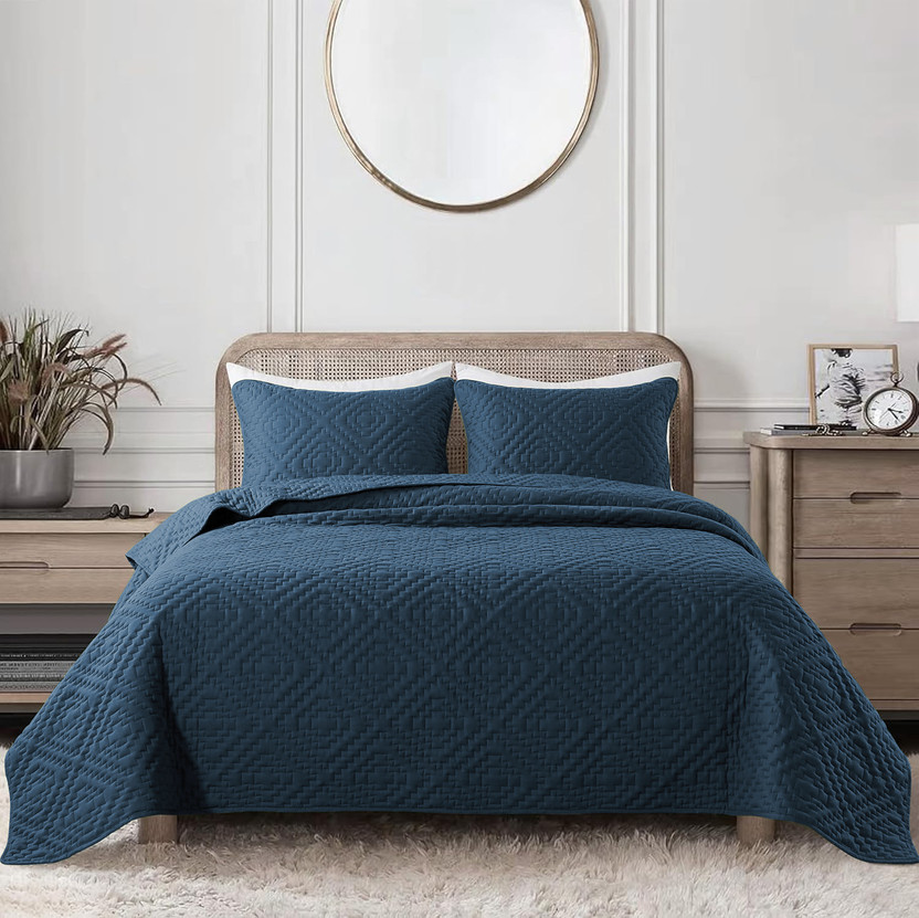 BSB HOME Cotton Double King Sized Bedding Set(Navy Blue, 1 King Size Bed Cover & 2 Pillow Covers)