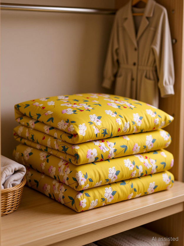 BSB HOME Microfiber Double Sized Bedding Set(Yellow & White, Complete 4pcs Bedding Set | 1 Reversible Comforter | 1 Double Bed Sheet | 2 Pillow Covers)