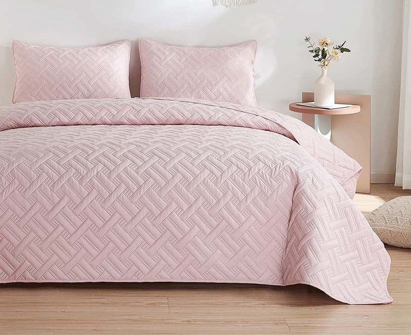 VAS COLLECTIONS Cotton King Sized Bedding Set(Dark Pink, Ultrasonic Set thread-free stitching, 1 Pcs Quilted Bedspread With 2 Pillow Cover)