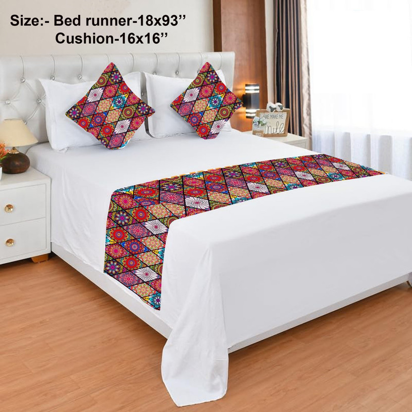 A CUBE LUXURY SOLUTIONS Velvet, Jacquard King Sized Bedding Set(Red, Multicolor, 2 Cushion Cover, 1 Bed Runner)